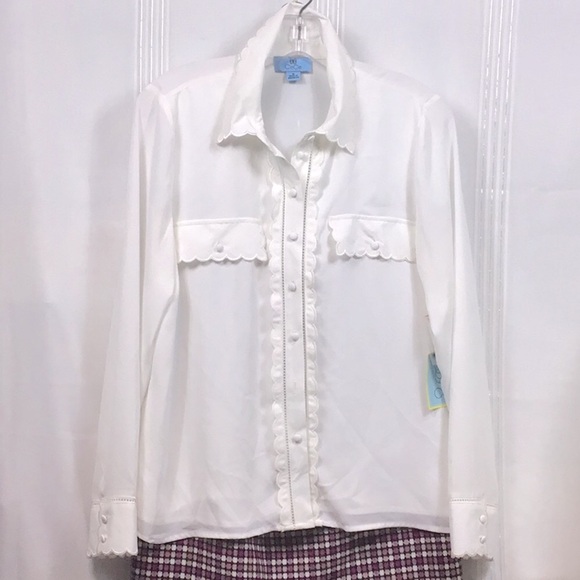 🆕 CeCe Ivory Semi Sheer Crepe Chiffon Front Lined Back Unlined Long Sleeve - Picture 10 of 10